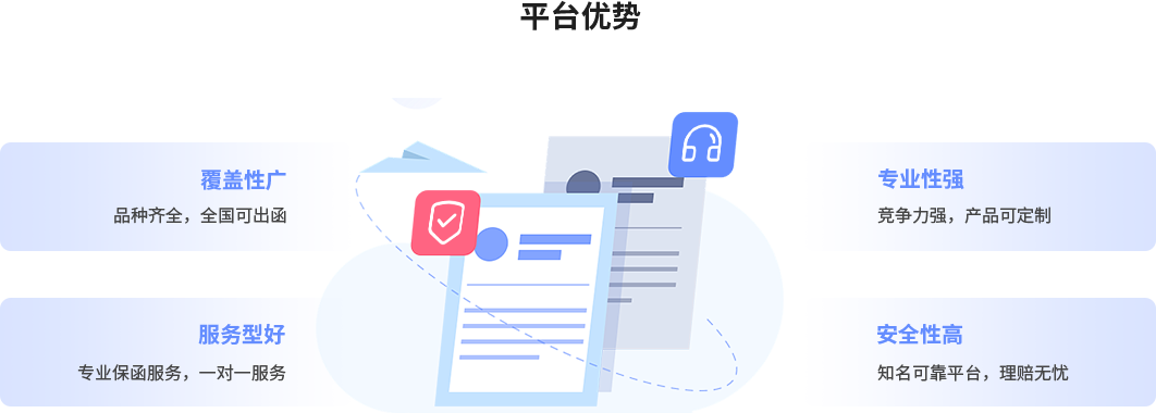 平台优势：覆盖性广，品种齐全，全国可出函；专业性强，竞争力强，产品可定制；服务型好：专业保函服务，一对一服务；安全性高：知名可靠平台，理赔无忧